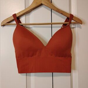 Athleta Women's Burnt Orange Embrace V-Neck Low-Impact Pullover Sports Bra Sz S